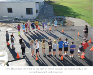 Author caption: Mrs. Horseman showing us the path of blood through the human body.